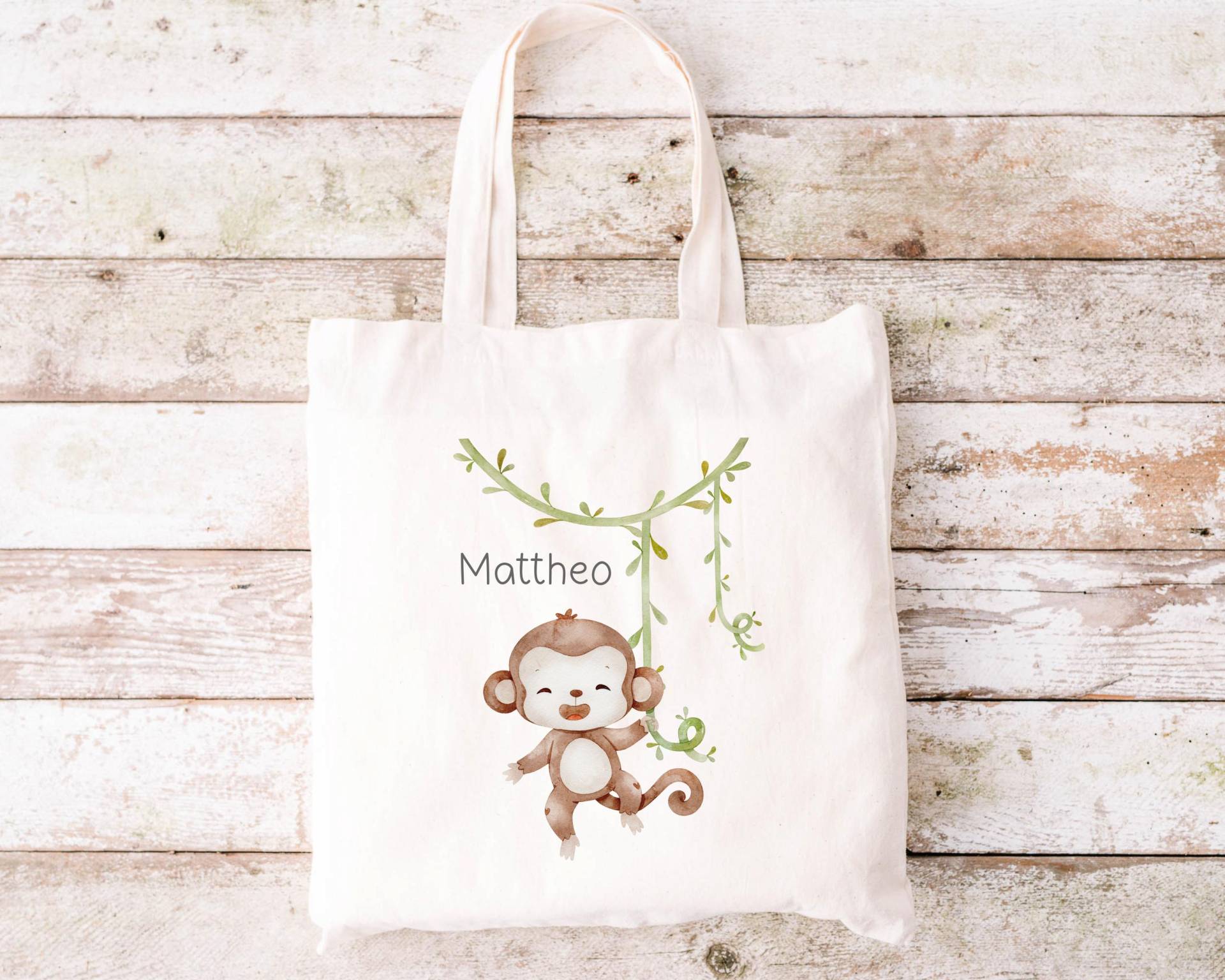 Kindertasche Affe Wunschname Personalisiert Stoffbeutel Turnbeutel Rucksack Sportbeutel Geschenke Für Kinder Beutel Kindergarten Dschungel von zuckerputzig
