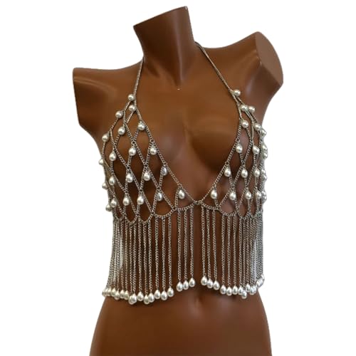 zuousxbs Delicate Cut Out Pearls Perle Quasten Körper Halskette Sinnliche Perlen Drop Körperkette Schmucktruhe Teen Für Frauen Frauen Mode Accessoire von zuousxbs