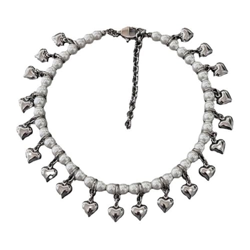 zuousxbs Elegante Imitation Perlen Halskette Liebe Herz Anhänger Schlüsselbeinkette Einstellbare Trottel Kette Kette Schmuck Für Frauen Modische Schmuck von zuousxbs