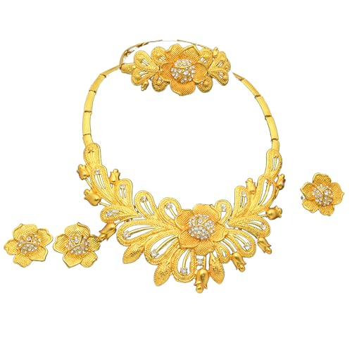 zuousxbs Gold Plattierte Blumencharmschmuck Set Für Hochzeitsfeier Elegante Frauenschmuckzubehör Handgefertigtes Braut Accessoire Bridal Jewelry Collection von zuousxbs