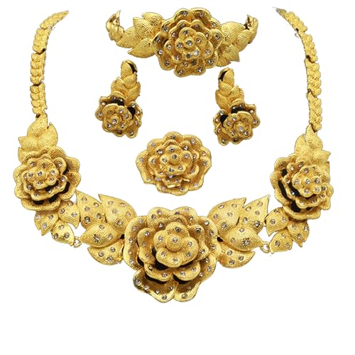 zuousxbs Gold Plattierte Blumencharmschmuck Set Für Hochzeitsfeier Elegante Frauenschmuckzubehör Handgefertigtes Braut Accessoire Bridal Jewelry Collection von zuousxbs