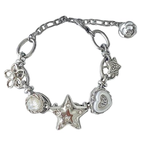 zuousxbs Herzsternkettenarmband Einzigartige Handgelenk Schmuck Stilvoller Anhänger Charme Perfekt Für Tägliche Verschleiß Herzkettenarmband von zuousxbs
