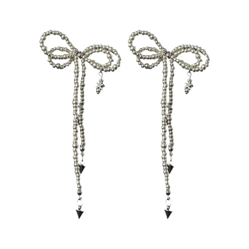 zuousxbs Mode Bowknot Perlen Halskette Mit Nachahmungsperlen Halshütten Charm Ohrringe Krawatte Perfekt Für Den Täglichen Verschleiß Täglich Kleidung von zuousxbs