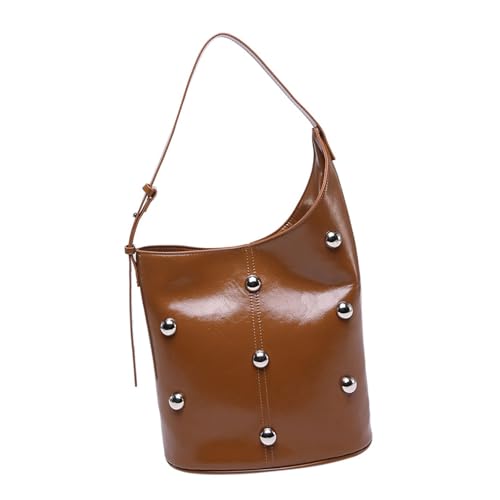 zuousxbs Modische PU Leder Umhängetasche Für Frauen Nieten Perlen Sternte Eimer Form Unterarmhandtasche Mit Geräumigen Fächern Slouchy Arbeitstasche von zuousxbs