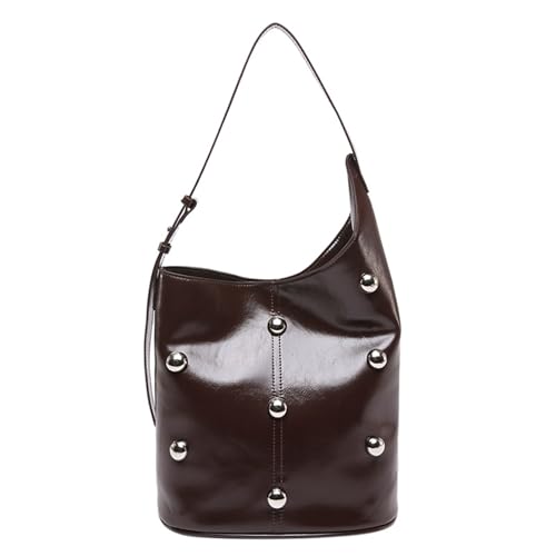 zuousxbs Modische PU Leder Umhängetasche Für Frauen Nieten Perlen Sternte Eimer Form Unterarmhandtasche Mit Geräumigen Fächern Slouchy Arbeitstasche von zuousxbs