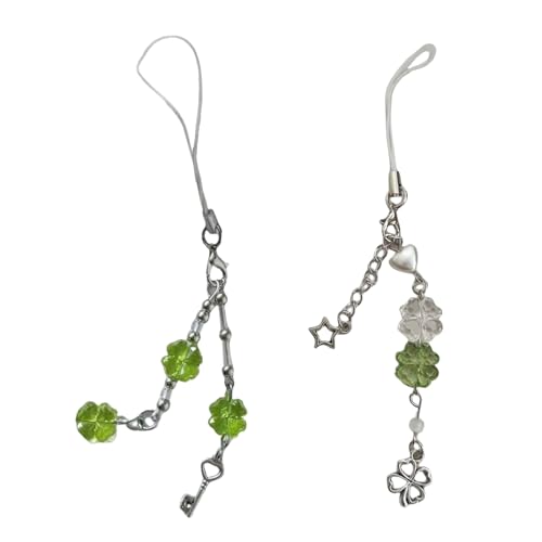 zuousxbs Modische Vier Blattklee Telefon Charme Sturdy Acryllegierung Schlüsselbund Tragbarer Telefonanhänger Für Alle Altersgruppen Erwachsene Perlen Lanyard von zuousxbs