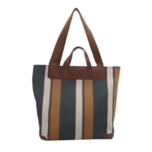 zuousxbs Retro Multicolor Streifen Leinwand Umhängetasche Für Frauen Große Kapazität Unterarm Geldbeutel Mit Kunstleder Große Kapazität Handtasche von zuousxbs