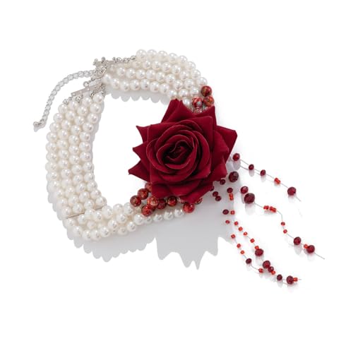 zuousxbs Rose Anhänger Armband Quasten Neckpieze Mode Schmuck Perlen Halskette Einzigartige Statement Für Party Modeschmuck von zuousxbs