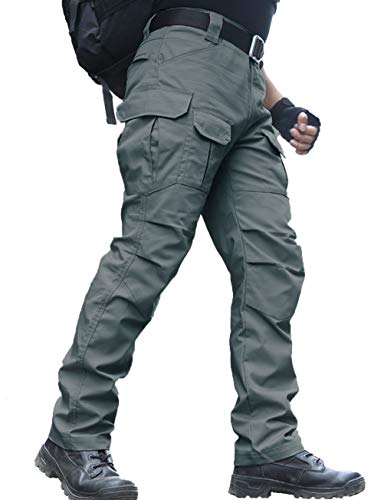 zuoxiangru Herren Wasserabweisende Hose Relaxed Fit Tactical Combat Army Cargo Arbeitshose mit Multi Taschen (#56 Grau Grün, Tag L) von zuoxiangru