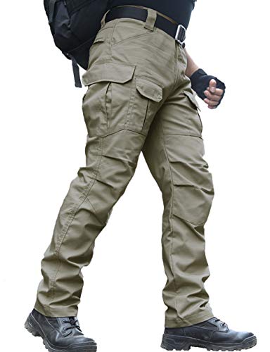 zuoxiangru Wasserfeste Herren Hose Relaxed Fit Tactical Combat Army Cargo Arbeitshose mit Mehrfachtasche (#56 Khaki, Tag L) von zuoxiangru