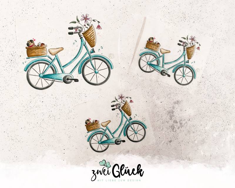 Bügelbild "Fahrrad Mit Mops" | Bügelpatches Textilaufkleber Zum Aufbügeln Bügelbilder Aufbügeln Motiv Bügelmotiv Bügelbild "Fahrrad Mit Mops" | Bügelpatches Textilaufkleber Zum Aufbügeln Bügelbilder Aufbügeln Motiv Bügelmotiv von zweiglueck