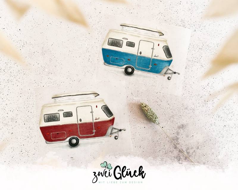 Bügelbild "Retro Wohnwagen" in Zwei Farben | Bügelpatches Camping Textilaufkleber Zum Aufbügeln Bügelmotiv Camper Bügelbild "Retro Wohnwagen" in Zwei Farben | Bügelpatches Camping Textilaufkleber Zum Aufbügeln Bügelmotiv Camper von zweiglueck