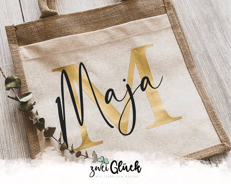 Personalisierte Jutetasche | Jute Tasche Mit Initial Und Namen Einkaufstasche Personalisiertes Geschenk von zweiglueck