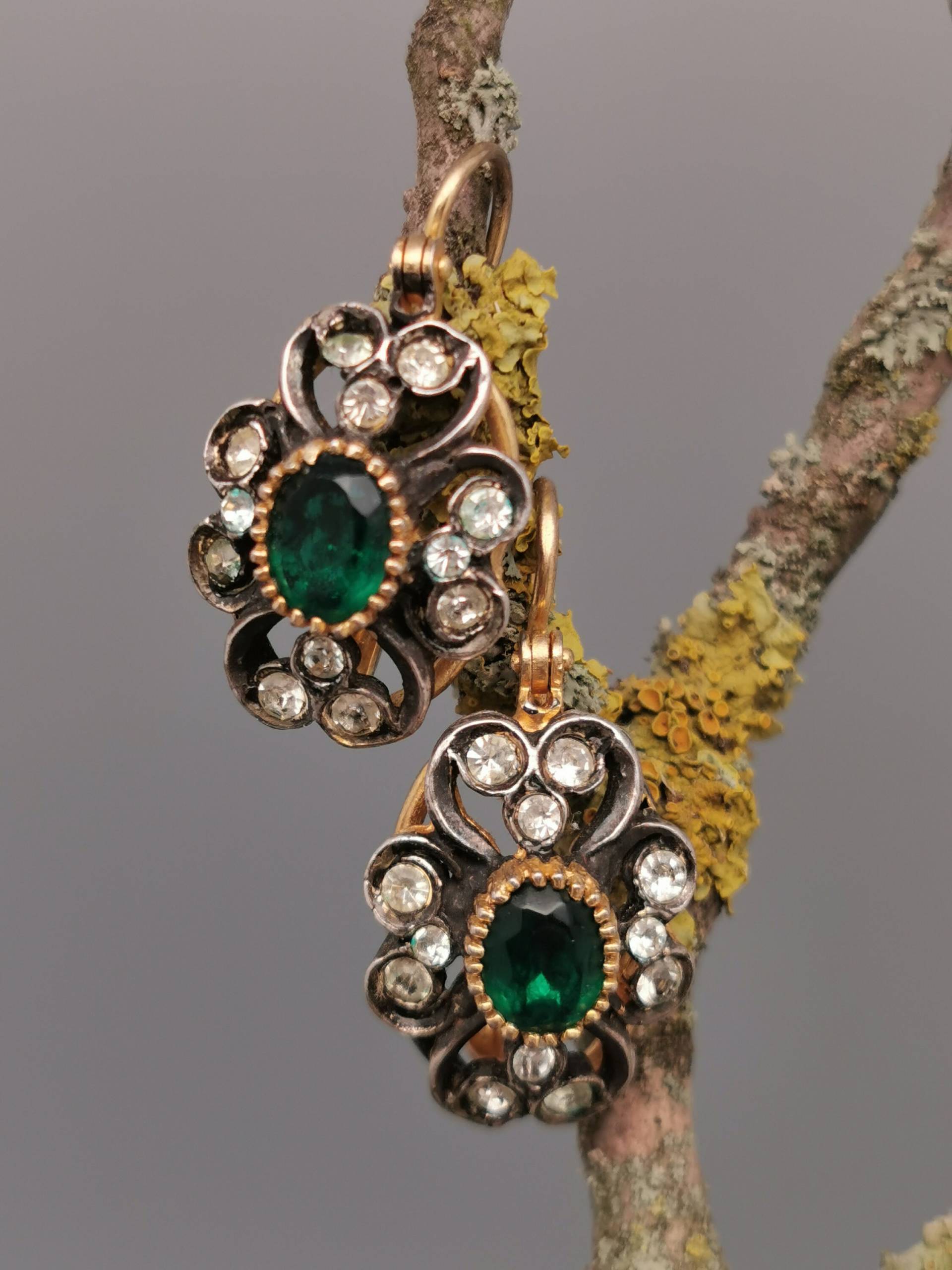 Auffällige 60Er Jahre Vintage Strass Modernist Ohrringe Trachten Blumen Folklore Statement Modeschmuck von zweitwert