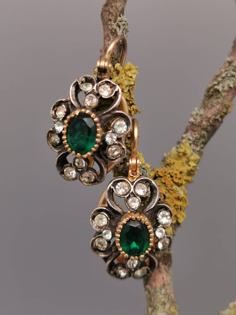 Auffällige 60Er Jahre Vintage Strass Modernist Ohrringe Trachten Blumen Folklore Statement Modeschmuck von zweitwert