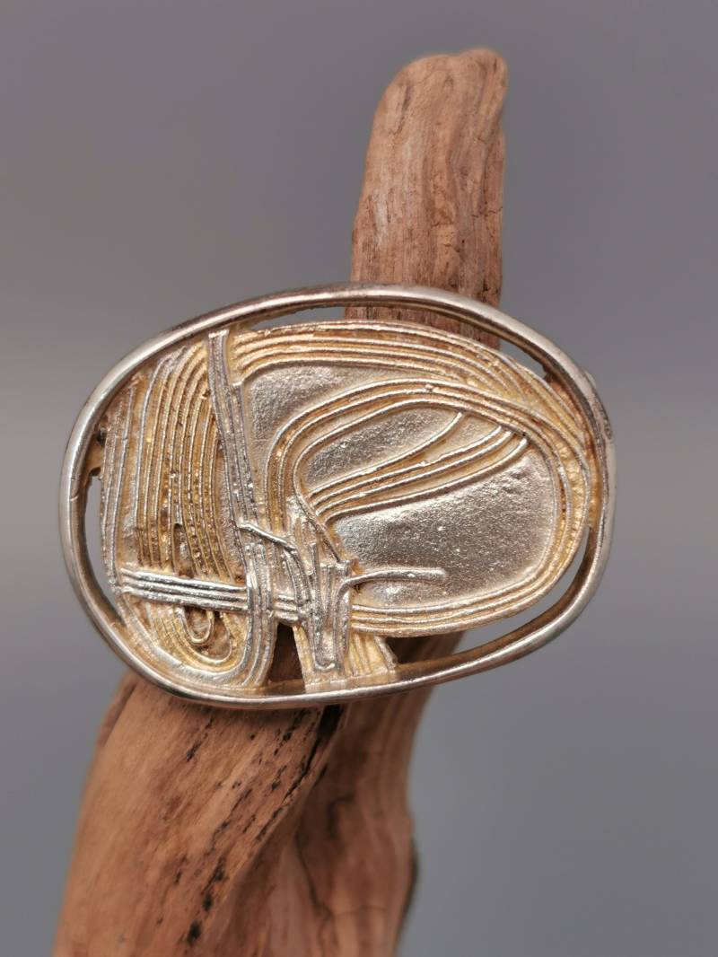 Edle Vintage Designer Silberfarbene Modernist Brosche 9G 3, 5cm Anstecknadel Mid Century Modern von zweitwert