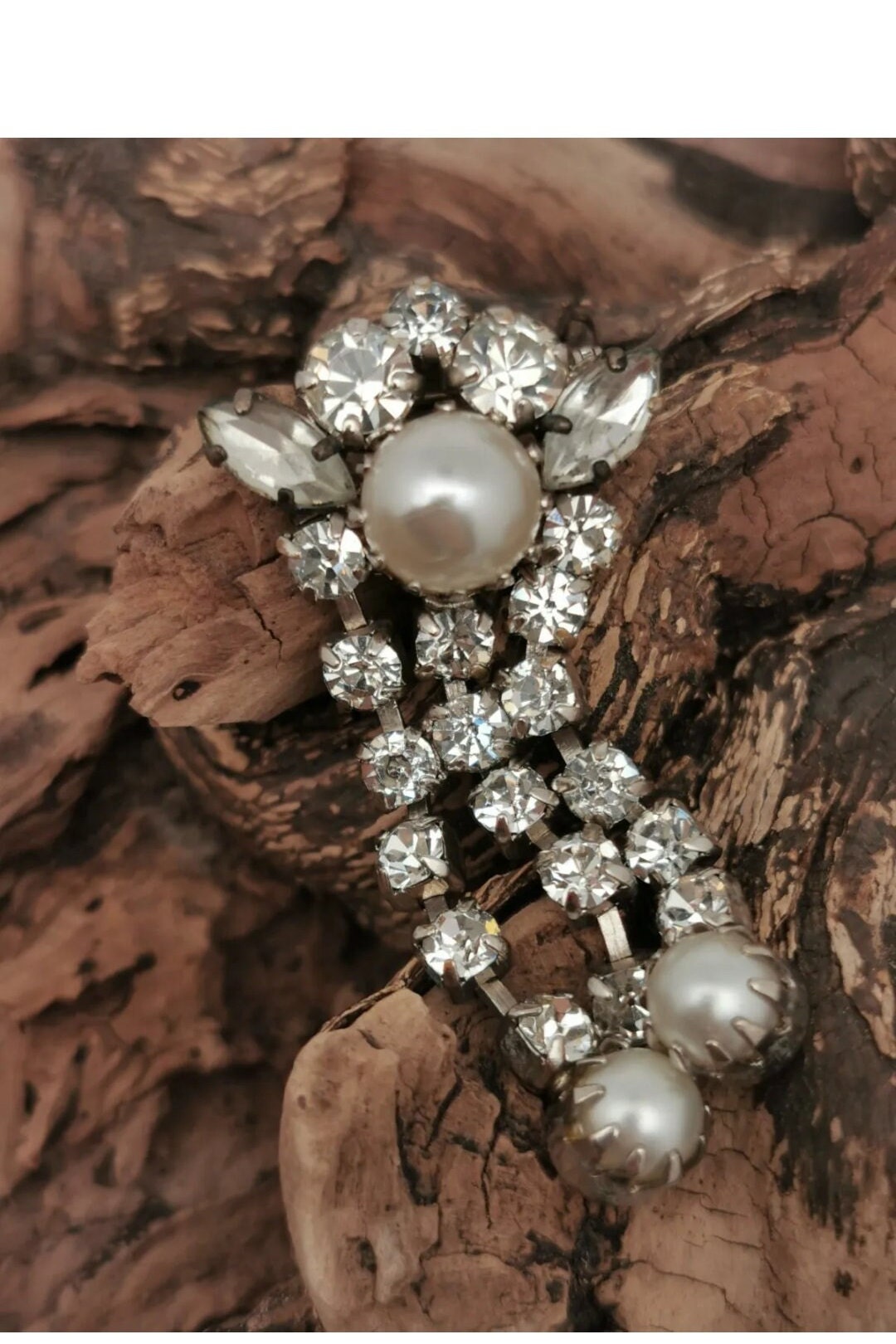 Feine Vintage Klare Weiße Art Deco Strass Brosche Schweif 30Er 50Er Jahre Anstecknadel Pin 20Er Bauhaus von zweitwert