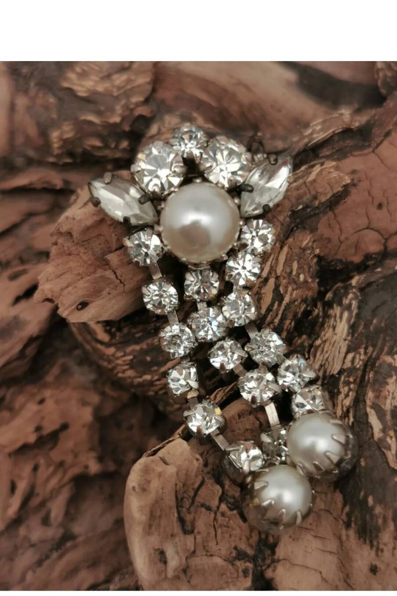 Feine Vintage Klare Weiße Art Deco Strass Brosche Schweif 30Er 50Er Jahre Anstecknadel Pin 20Er Bauhaus von zweitwert
