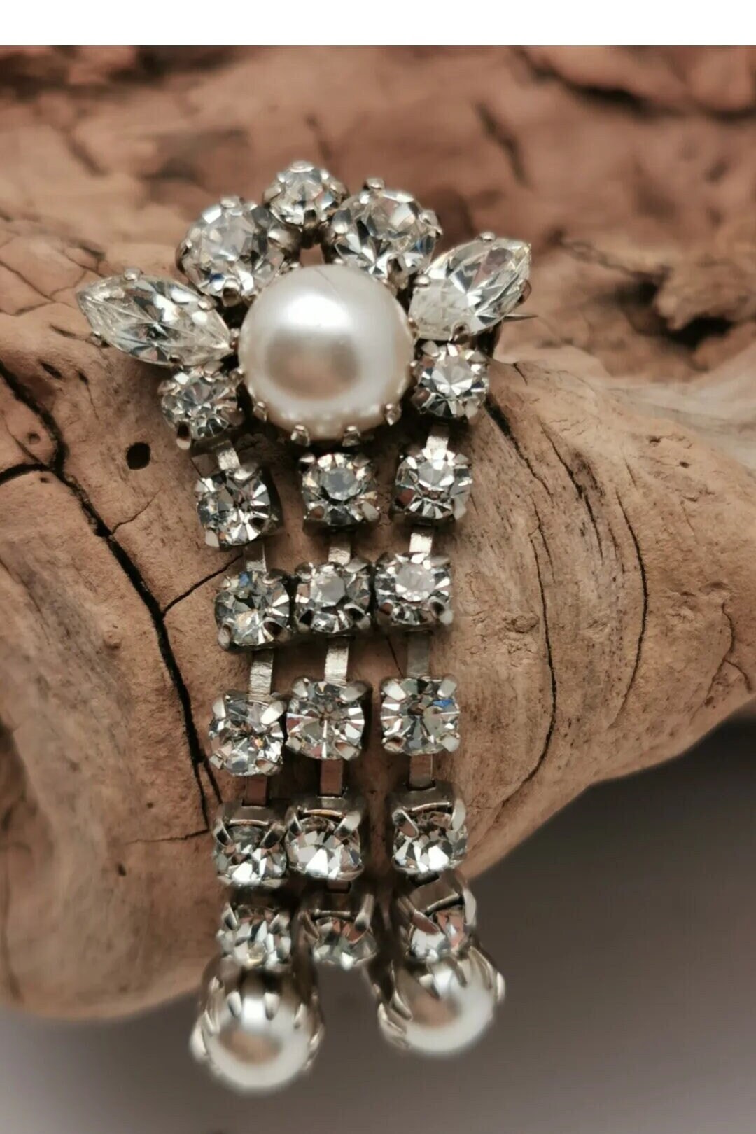 Feine Vintage Klare Weiße Art Deco Strass Brosche Schweif 30Er 50Er Jahre Anstecknadel Pin 20Er Bauhaus von zweitwert