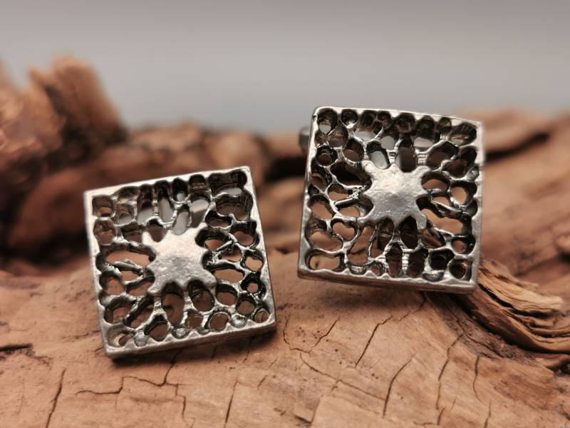 Modernist 60Er 70Er Modeschmuck Manschettenknöpfe Brutalist Silberfarben Danish Modern von zweitwert