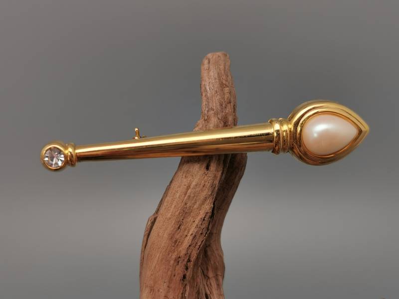 Vintage 60Er Jahre Modernist Modeschmuck Brosche Goldfarben 70Er Stabbrosche von zweitwert