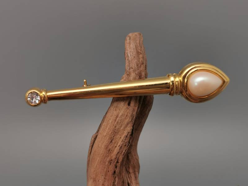 Vintage 60Er Jahre Modernist Modeschmuck Brosche Goldfarben 70Er Stabbrosche von zweitwert