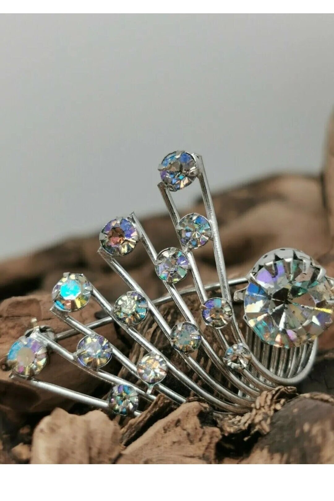 Wunderschöne Vintage Strass Brosche 60Er 70Er Jahre Modeschmuck Art Deco Stern Pin Anstecknadel Irisierend von zweitwert