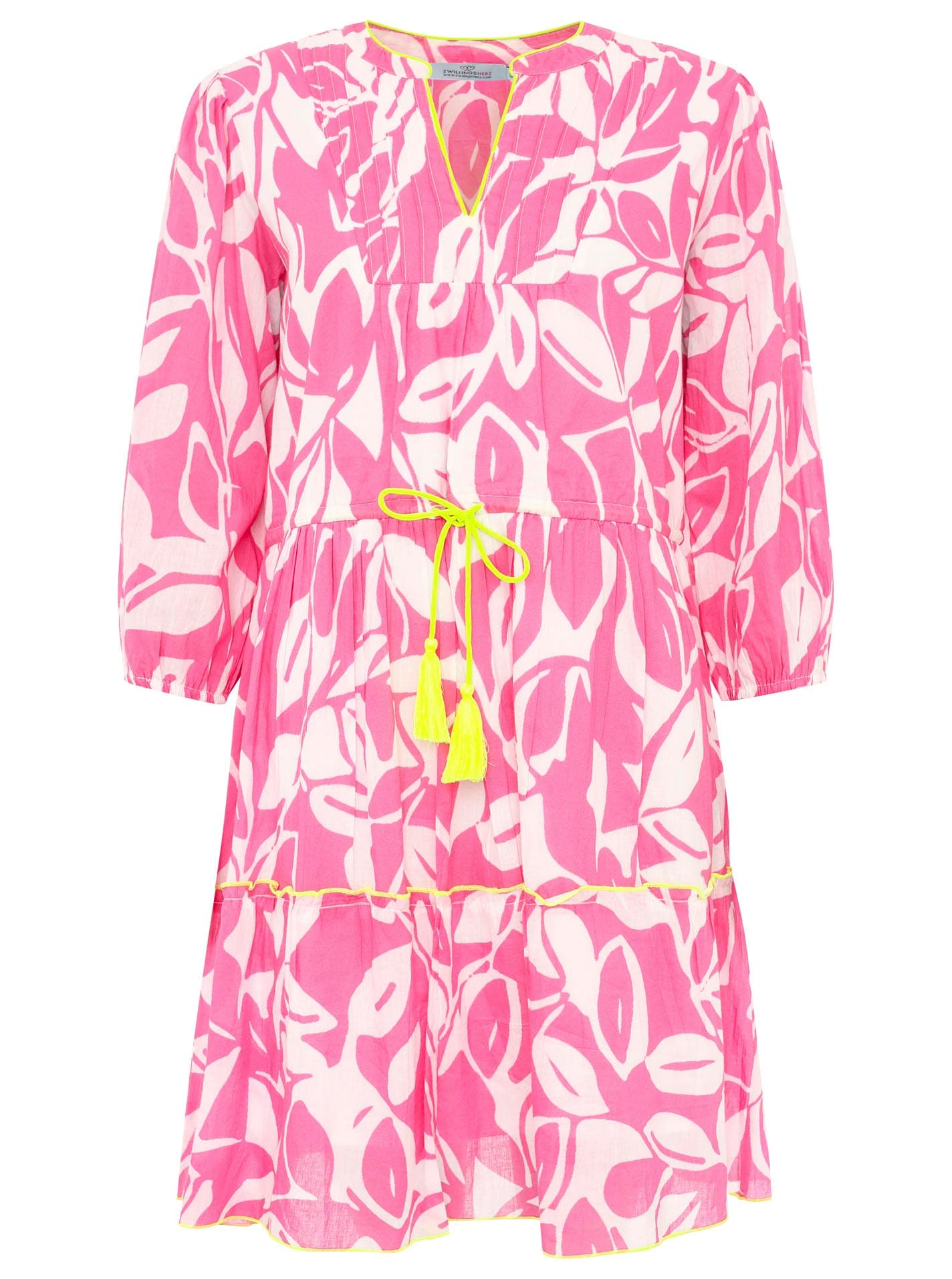 Zwillingsherz Sommerkleid ""Blätter Zweifarbig"" Ohne Taschen mit Tasseln und kontrastfarbigen Details von zwillingsherz