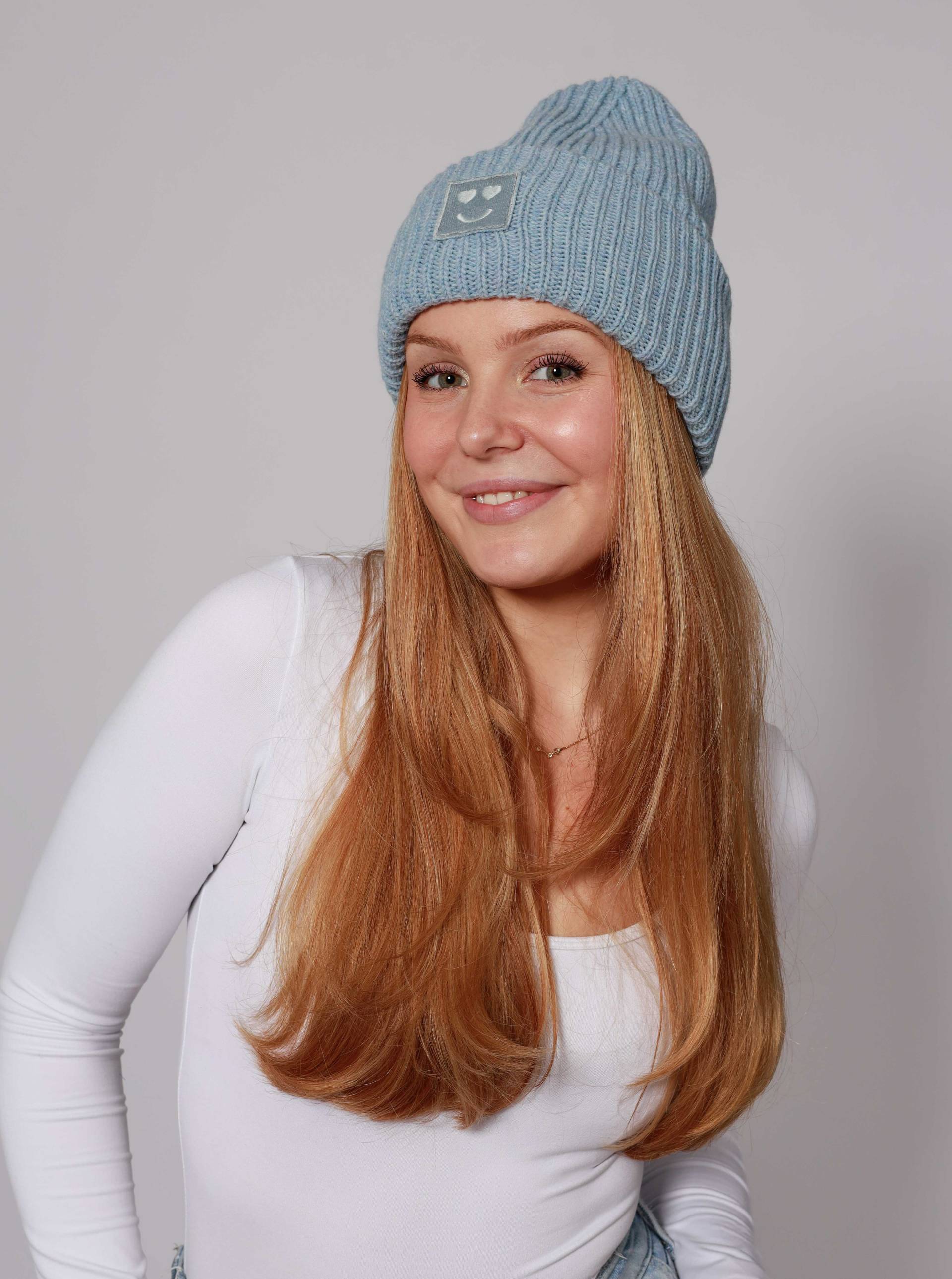 Zwillingsherz Strickmütze "Smile" Grobstrick, Smile Patch von zwillingsherz