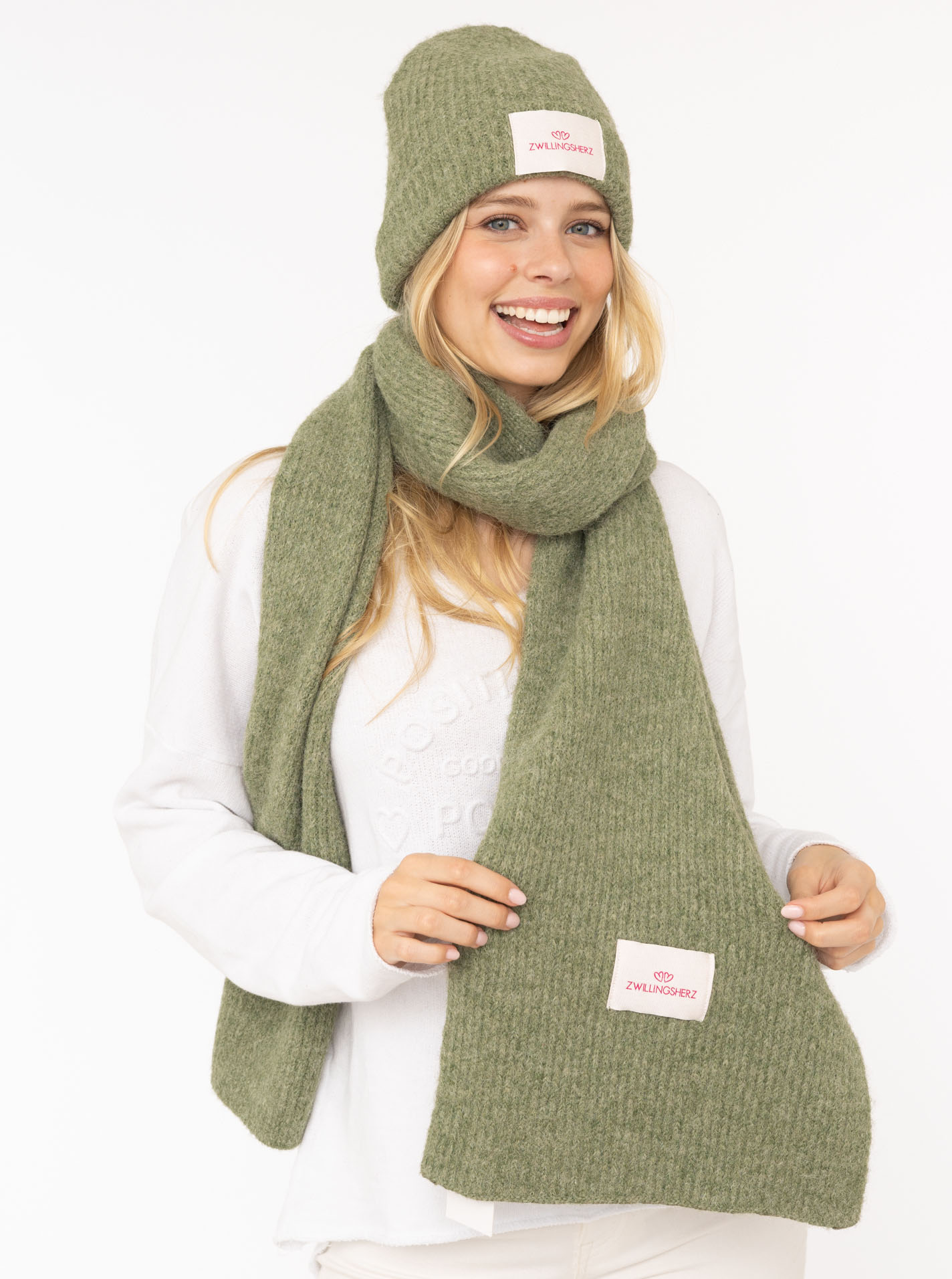 Zwillingsherz Strickmütze ""Zwillingsherz Patch"", gerippt, mit Wolle und Umschlag, mit Patch von zwillingsherz