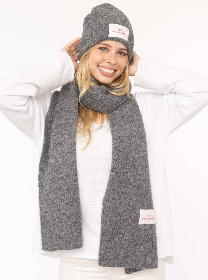 Zwillingsherz Strickschal ""Zwillingsherz Patch"", gerippt, mit Wolle und Patch von zwillingsherz