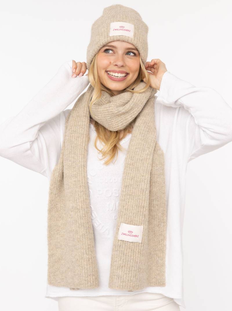 Zwillingsherz Strickschal ""Zwillingsherz Patch"" gerippt, mit Wolle und Patch von zwillingsherz