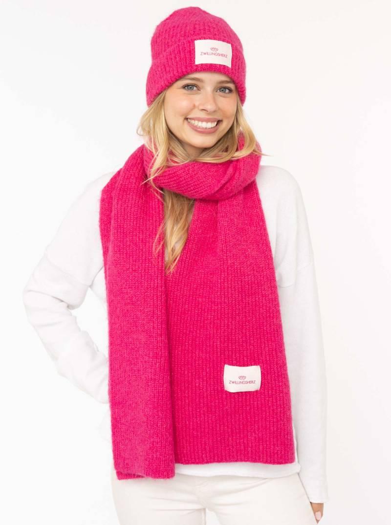 Zwillingsherz Strickschal ""Zwillingsherz Patch"" gerippt, mit Wolle und Patch von zwillingsherz