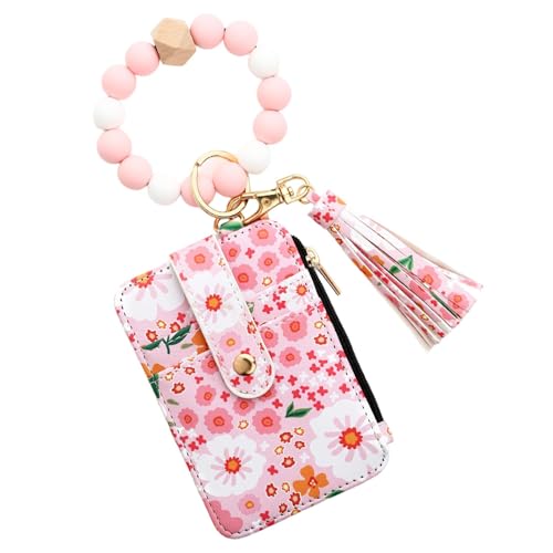 Geldbörse mit Blumenmotiv, Schlüsselanhänger, Handgelenk-Geldbörse, Kunstleder, kleine Geldbörse, gefaltete Kante, Silikon-Armband, Kreditkartenhalter, Geldbörse, Ausweistasche, niedliche von zwxqe