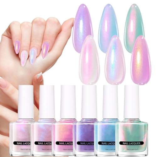 Pearl Nail Polish Set, Shimmer Nail Polish Set, Quick Dry Fingernail Lacquer, 6 pieces Long-Lasting Glossy Manicure Kit for Women and Girls Beauty Styling von zwxqe