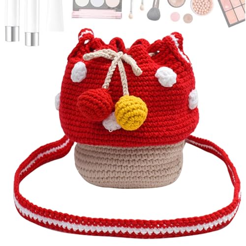 Pilz-Design-Tasche, gehäkelte Münztasche, Kuriertasche für Frauen, Mehrzweck-Häkeltasche, Reise-Münzgeldbörse, gestrickte kleine Geldbörse, funktionale Häkelhandtaschen für Münze, Ladegeräte, rot, von zwxqe