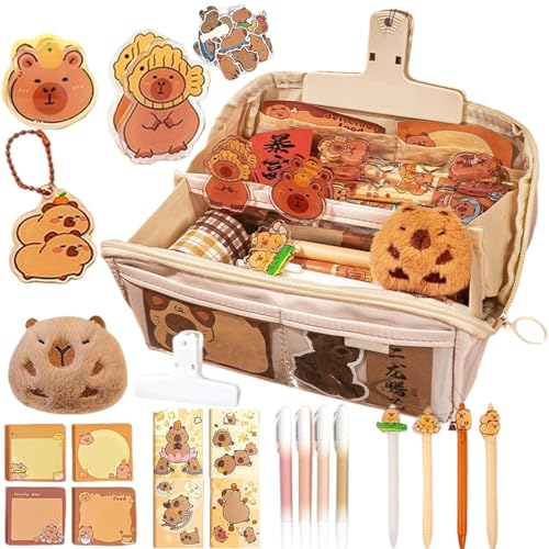 zwxqe Capybara Pencil Case - 9 -Layer -Schreibwarenorganisator für Schulbedarf, Reißverschlussdesign mit Mehreren Fächern, Stiftbox für Kinder Teenager Boy Rucksack Kindergarten Middle High High von zwxqe