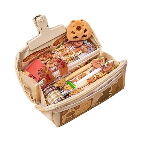 zwxqe Capybara Pencil Case with Pendant | Aesthetic Stationery Organizer | Cute Pencil Holder, Stationery Case with Clips, Office Supply Organizer with Pendant, Pencil Pouch for Stationery von zwxqe