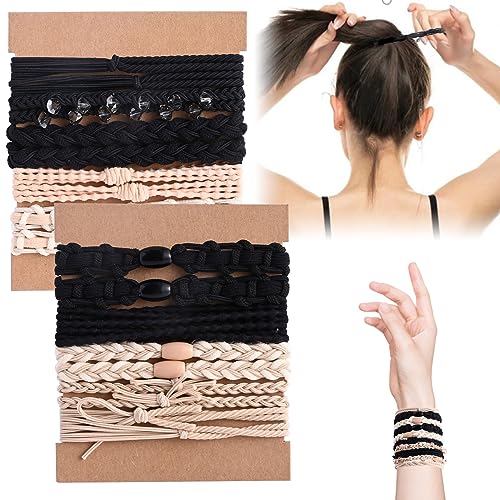 Zxbaers 20 Stück Boho-Haargummis, 5 Stile, keine Beschädigungen, für dünnes und dickes Haar, Haar-Accessoires für Frauen und Mädchen (schwarz und beige) von zxbaers