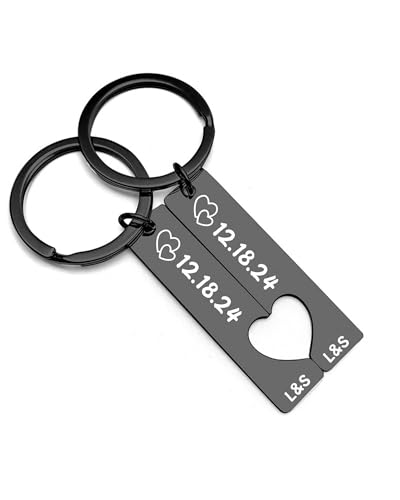 zyinoant Schlüsselanhänger Personalisiert mit Namen & Gravur, Partner Schlüsselanhänger im 2er Set, Schwarz von zyinoant