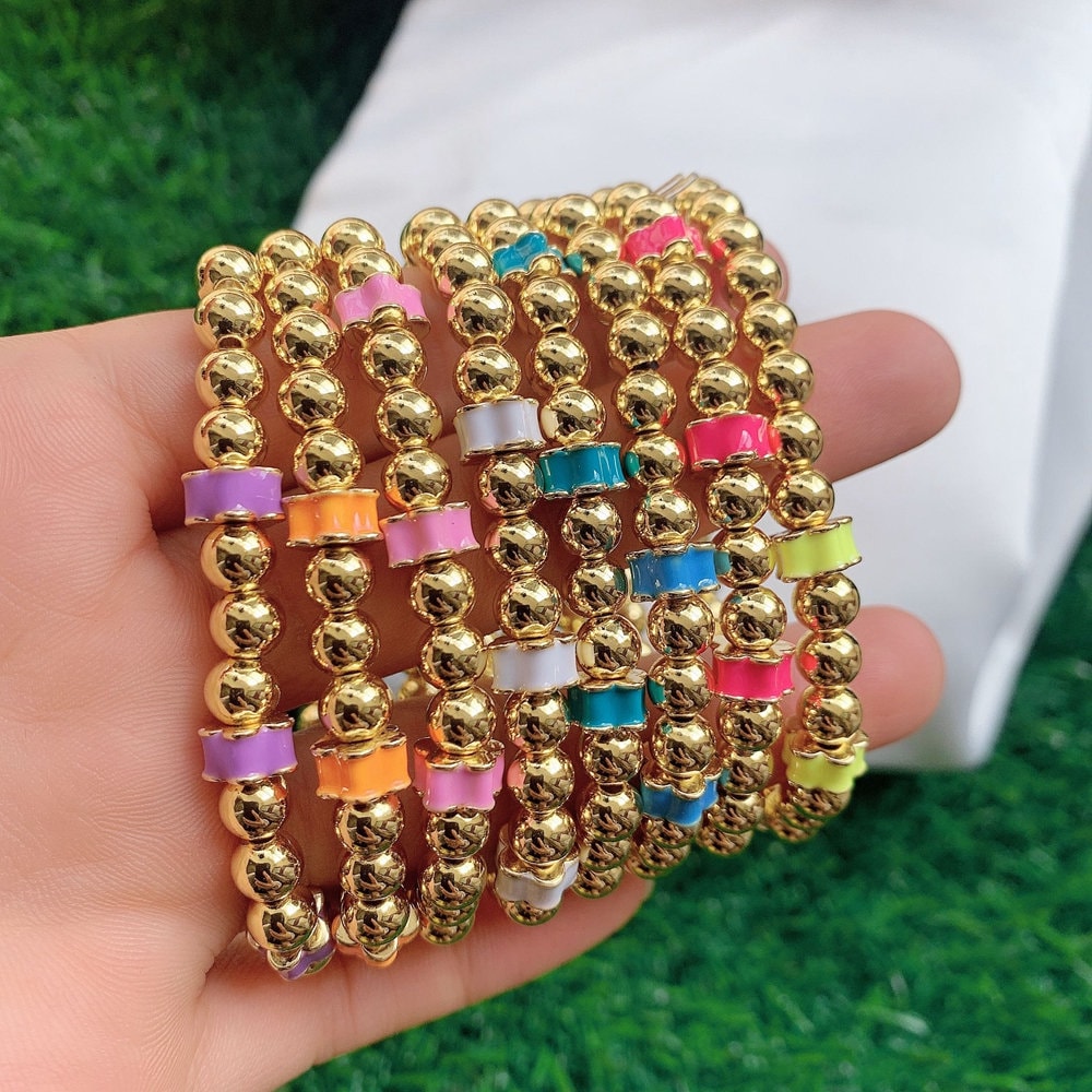 5stk, Gold Perlen Kette Armband Kupfer Emaille Blume Spacer Armbänder Für Frauen Handgemacht Schmuck Geschenk von zyzjewelry
