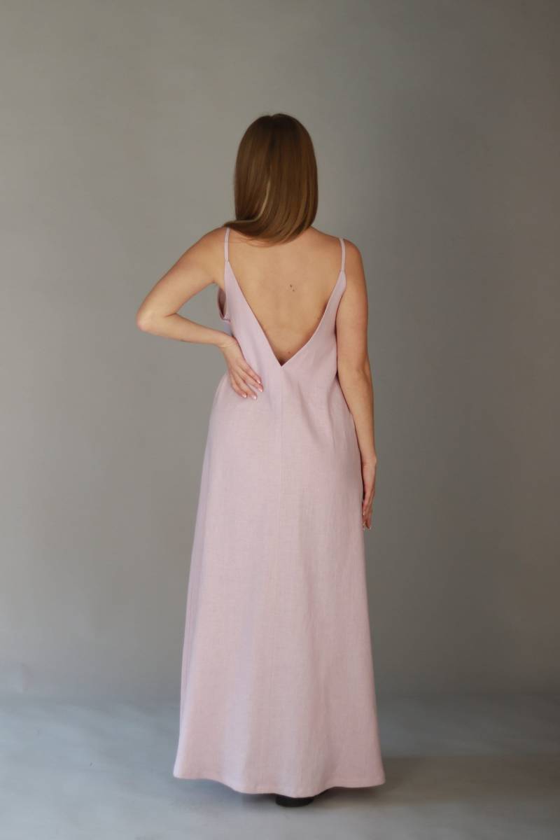 Ärmelloses Leinen Maxi Slip Dress, Sommerkleid Mit V-Ausschnitt von zzlinen