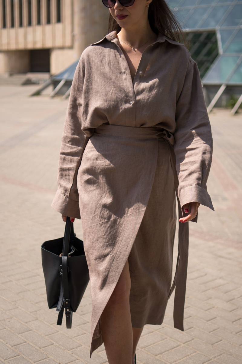 Zwei Stück Leinen Set, Angela, Midi Wickelrock Und Luxus Leinenhemd, Frauen Oversized Boyfriend Shirt, Auf Bestellung Angefertigt von zzlinen